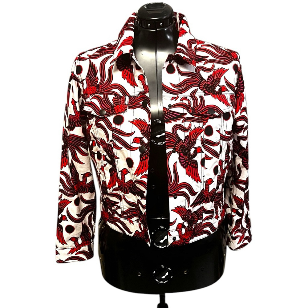 Women's Kenzo Flying Phoenix Cotton Denim Style Jacket, L, White & Red - Picture 3 of 16